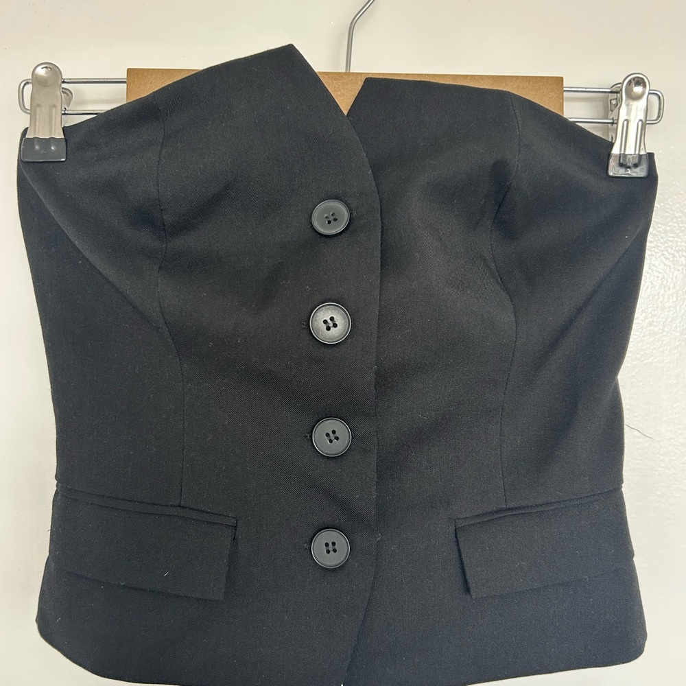 Black Button-Up Strapless Top